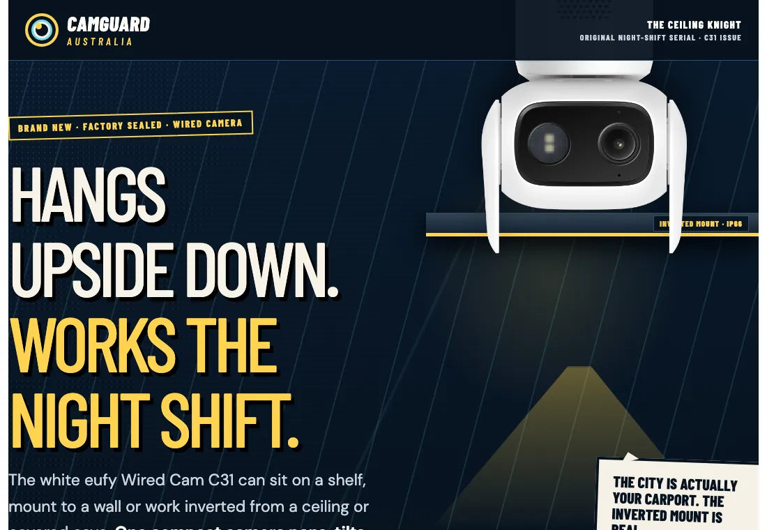 The white C31 product page, styled as an upside-down night-shift knight