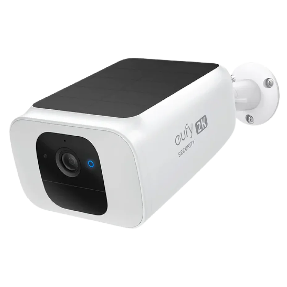 eufy SoloCam S230 S40 camera with built-in solar panel and wall mount; manufacturer image, retail box damaged