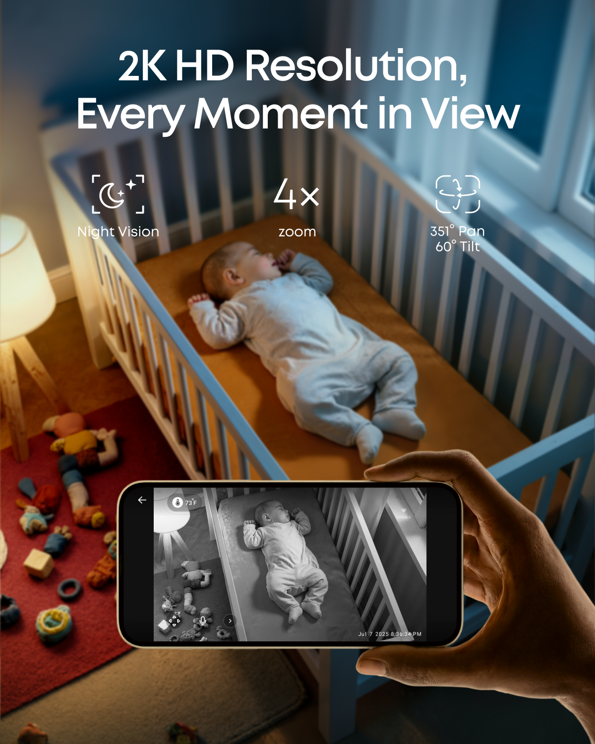 eufy Baby Monitor C10 Add-On Camera - 2K resolution, 4x zoom, 351 degree pan and 60 degree tilt