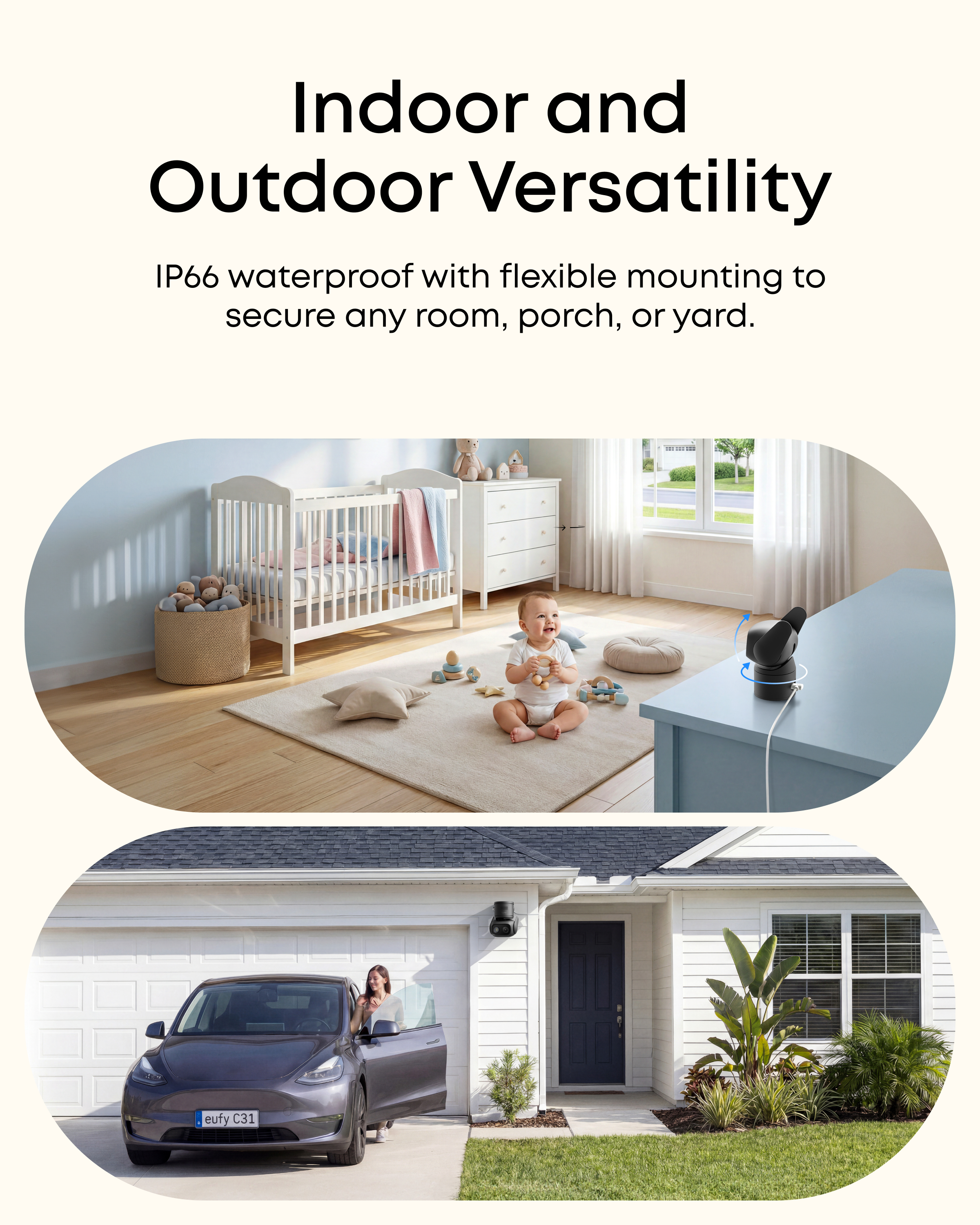 Black eufy Wired Cam C31 for indoor and outdoor use