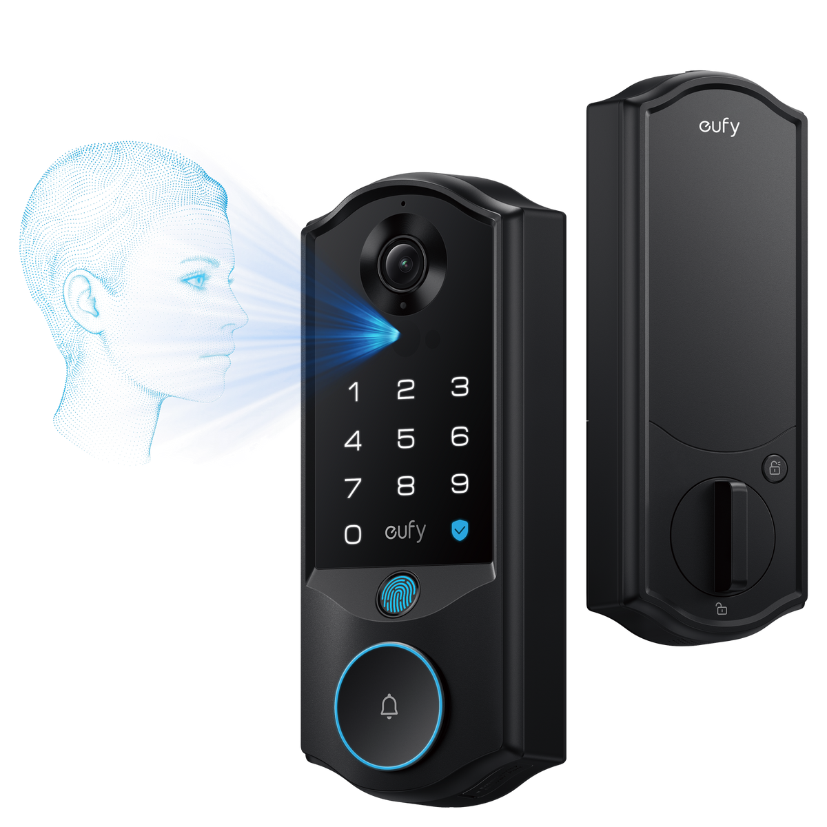eufy Smart Lock E40 front and rear lock with facial recognition graphic, official product render