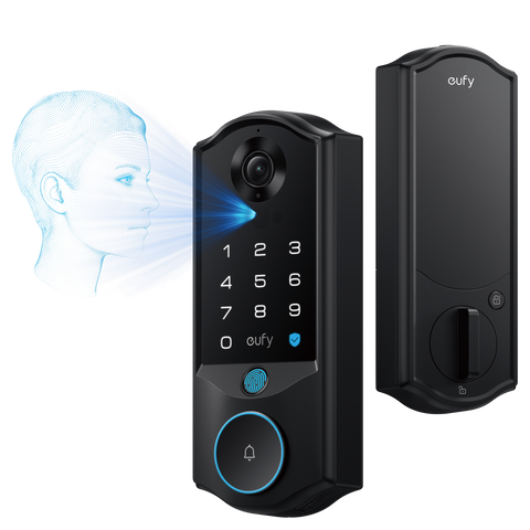 eufy Smart Lock E40 front and rear lock with facial recognition graphic, official product render
