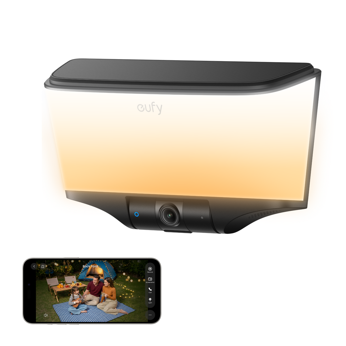 eufy Wall Light Cam S4 wall light camera with detachable solar panel, official product render