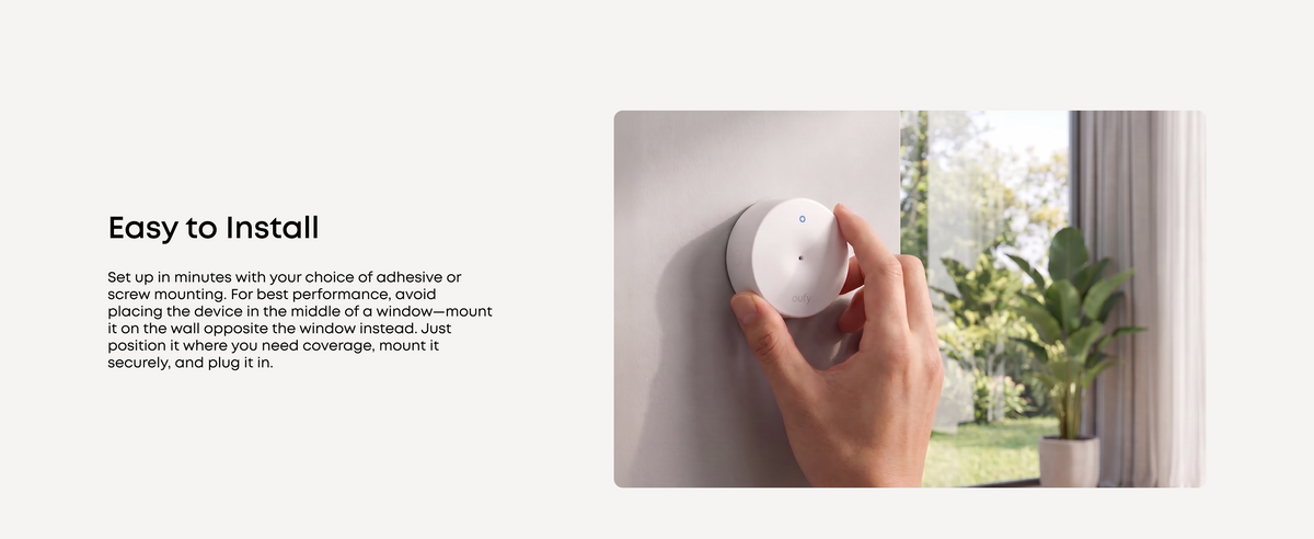 eufy Glass Break Sensor E10 adhesive and screw installation creative, official product image