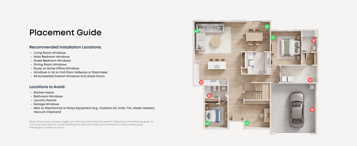 eufy Glass Break Sensor E10 placement example on a window, official product image