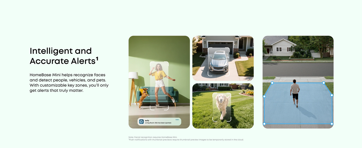 eufyCam C35 motion-detection and alert illustration with optional HomeBase features