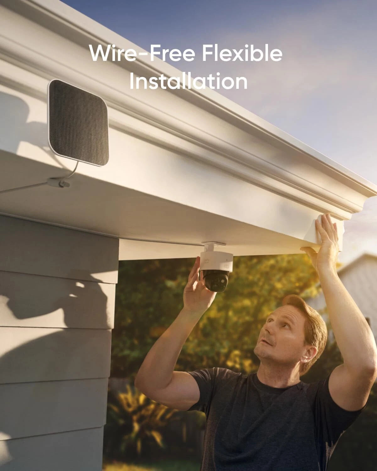 eufy Solo S3 installation with the solar panel mounted separately — representative manufacturer image