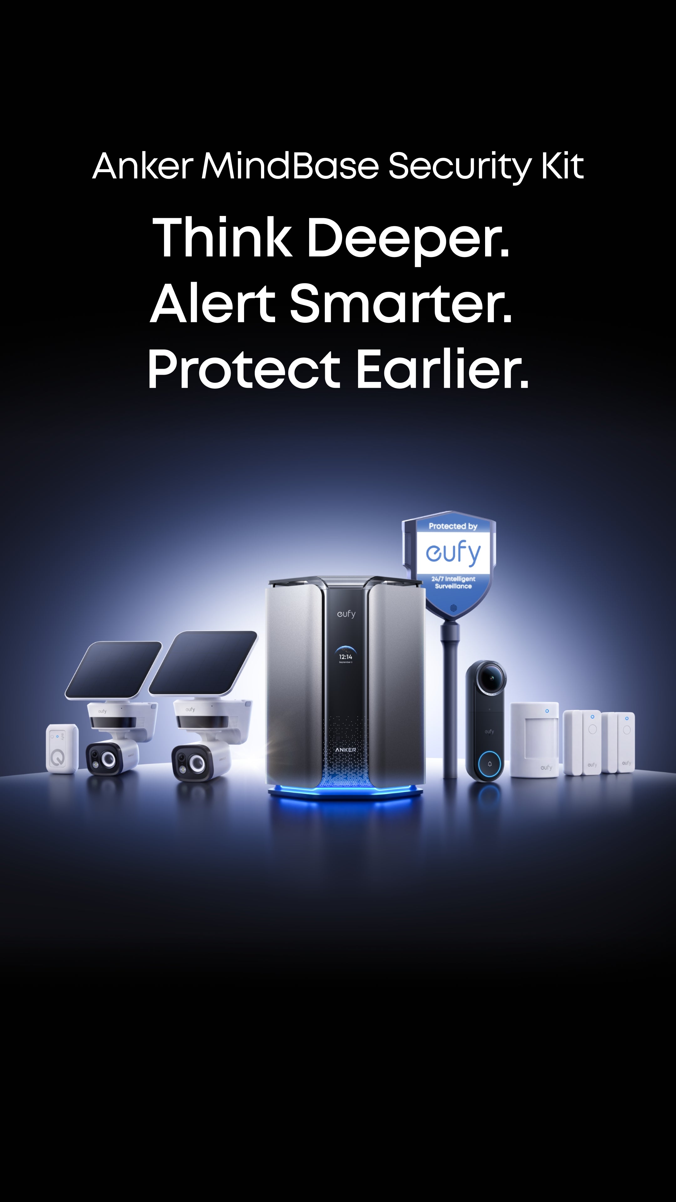 Close-up of the Smart Security Shield sign in Anker’s launch photograph, partly obscured by the hub